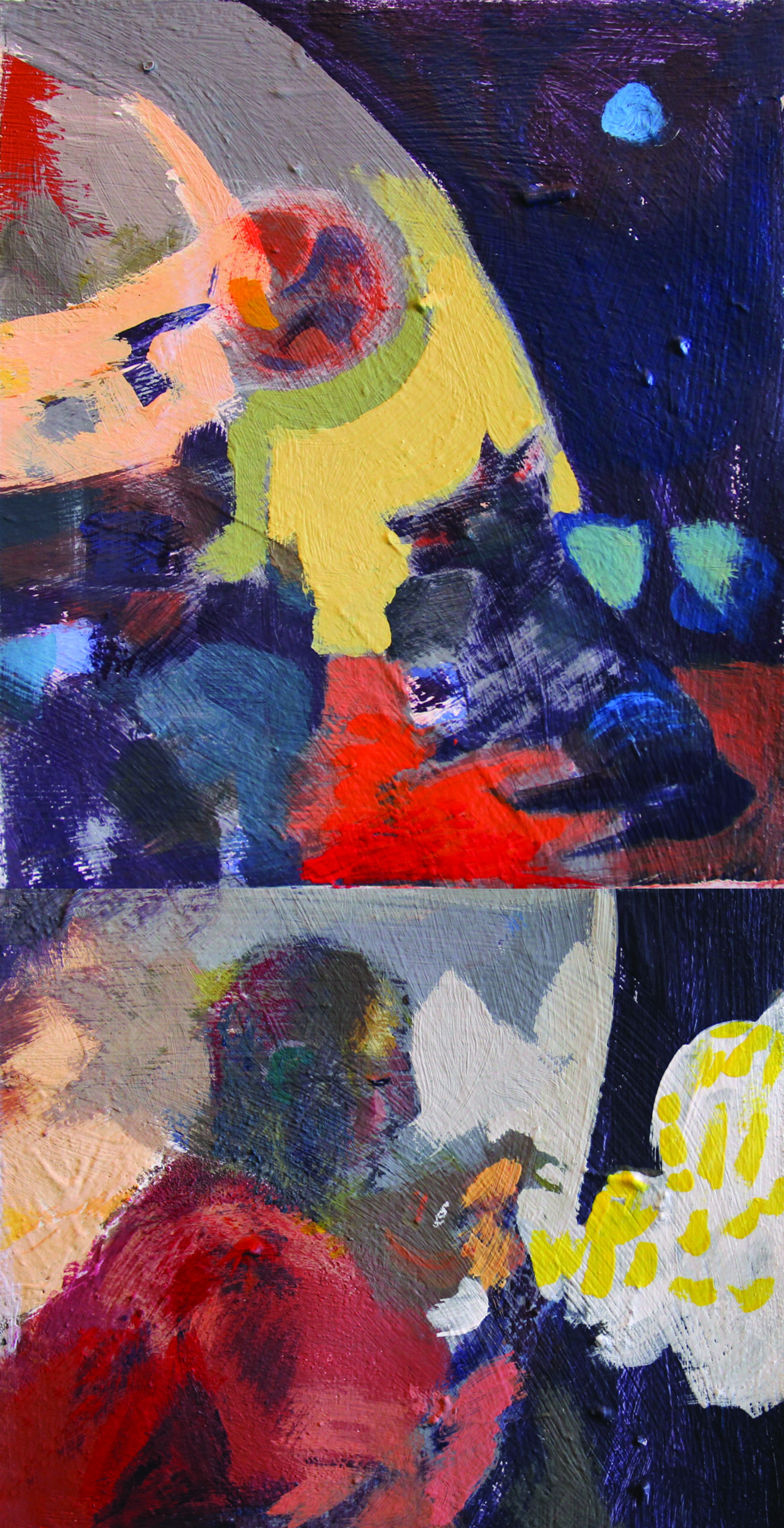 Ηχογράφηση για ένα Σκύλο_ Recording for a Dog, acrylics on canvas, 2023 Part I 19.5 x 16.5 cm Part II 19.5 x 22 cm